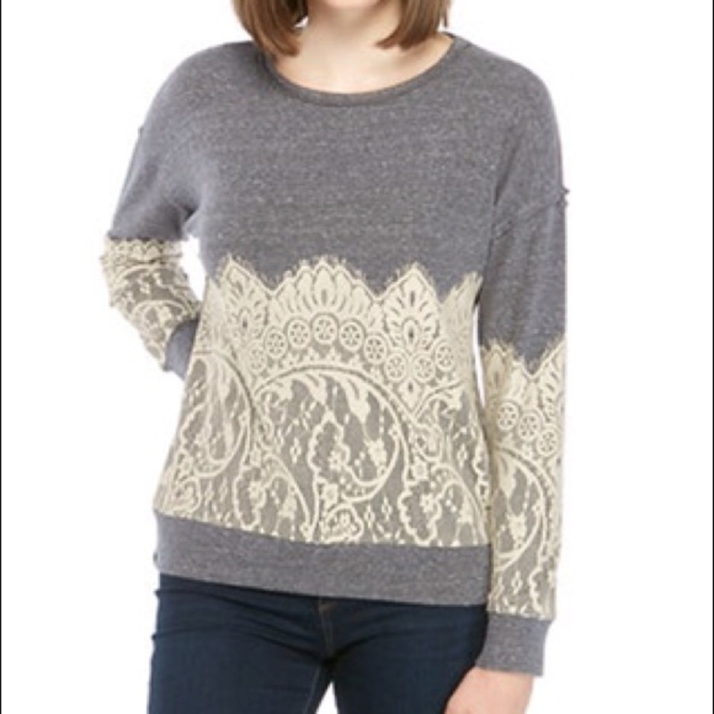 JOLT Long Sleeved Lace Sweatshirt in Heather